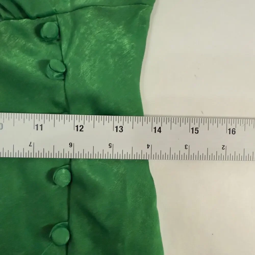 Zara XS Womens Button Slip Dress Bright Kelly Green Midi Slit Cocktail Party